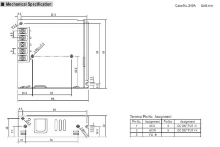 مشخصات فیزیکی منبع تغذیه LRS-75 مینول