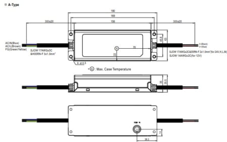 مشخصات فیزیکی درایور led سری xlg-150-a مینول