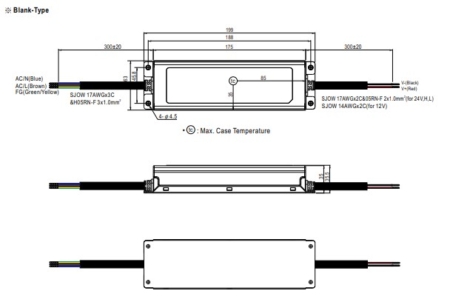 نقشه سه نمای درایور LED سری XLG-200-BLANKTYPE