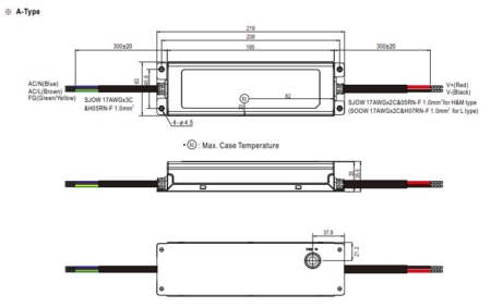 نقشه سه نمای درایور led سری xlg-240 A Type