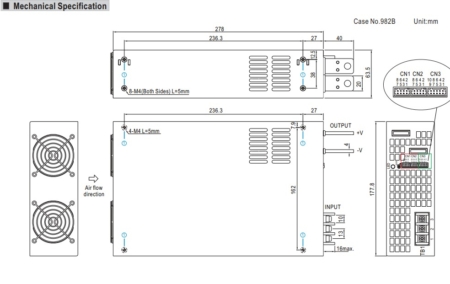 مشخصات مکانیکال منبع تغذیه RSP-2400