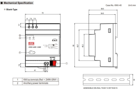 مشخصات فیزیکی و بدنه منبع تغذیه KNX-40